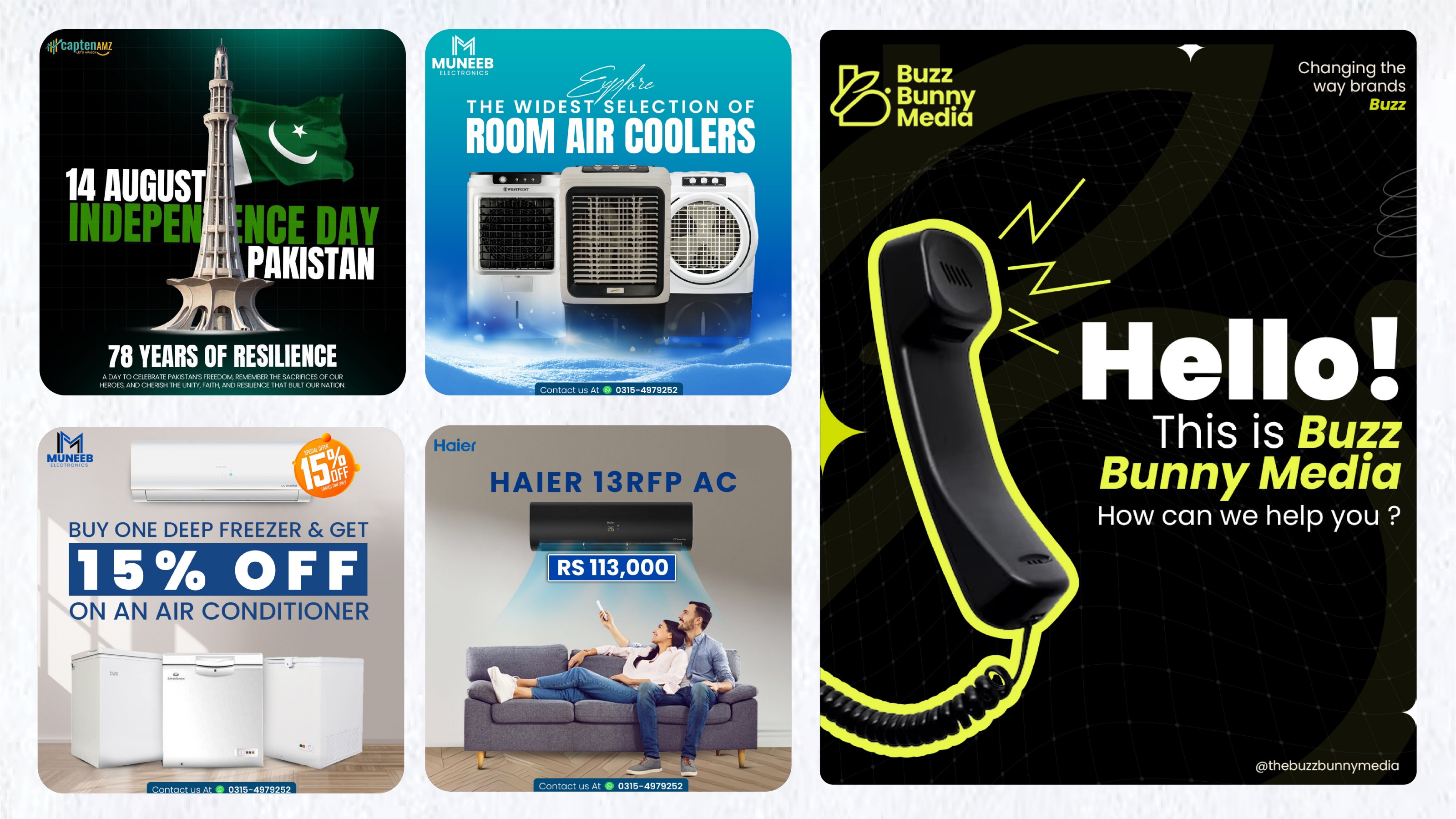 Social media creatives — Buzz Bunny, Muneeb, Haier